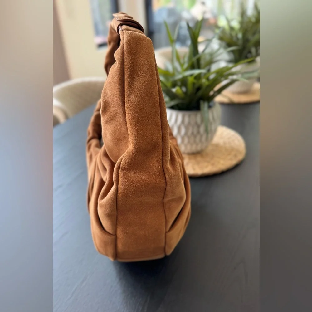 STAUD - Brown Suede Bag with Ruched Design - New - Picture 3 of 5